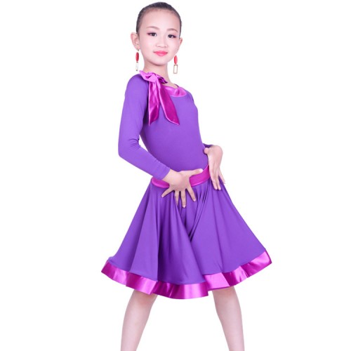 Girls competition latin dress for kids children violet yellow blue stage performance rumba salsa chacha samba dancing dress